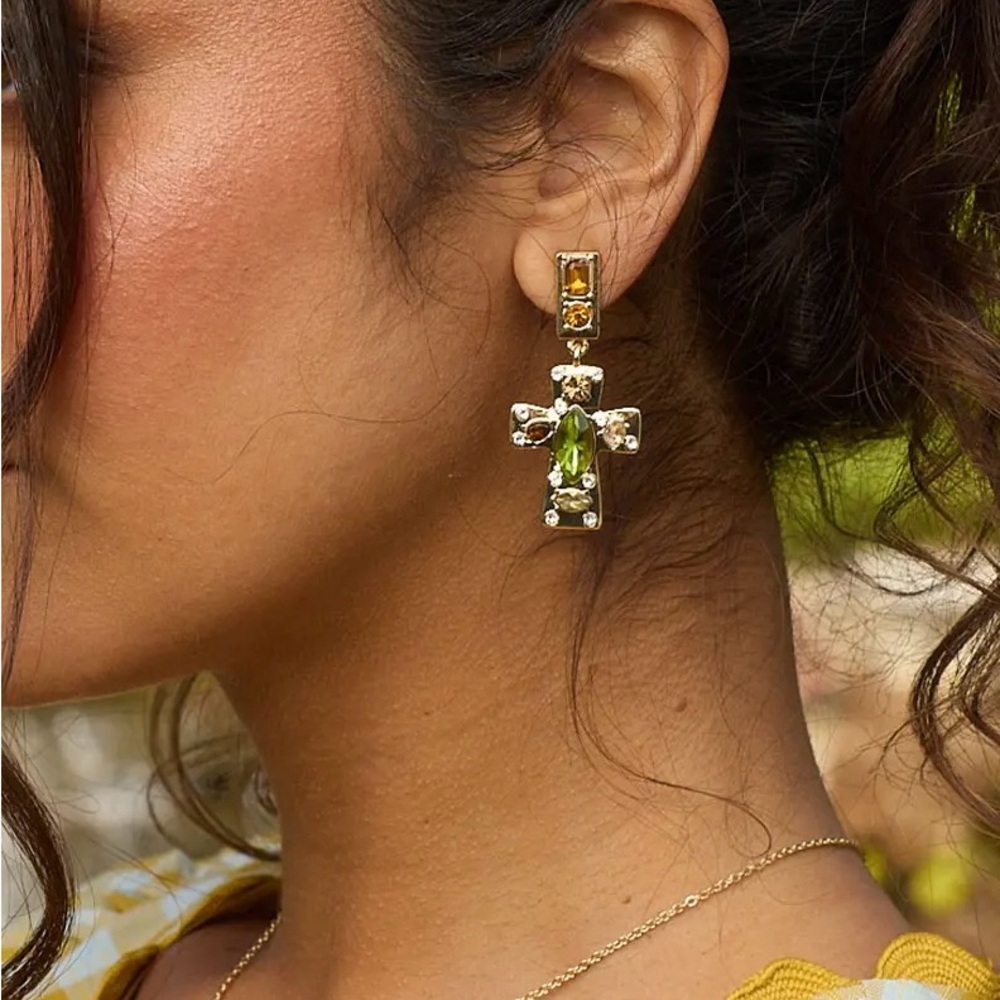 Park Lane “LUMEN” Gold Earrings with Green and Orange Accents